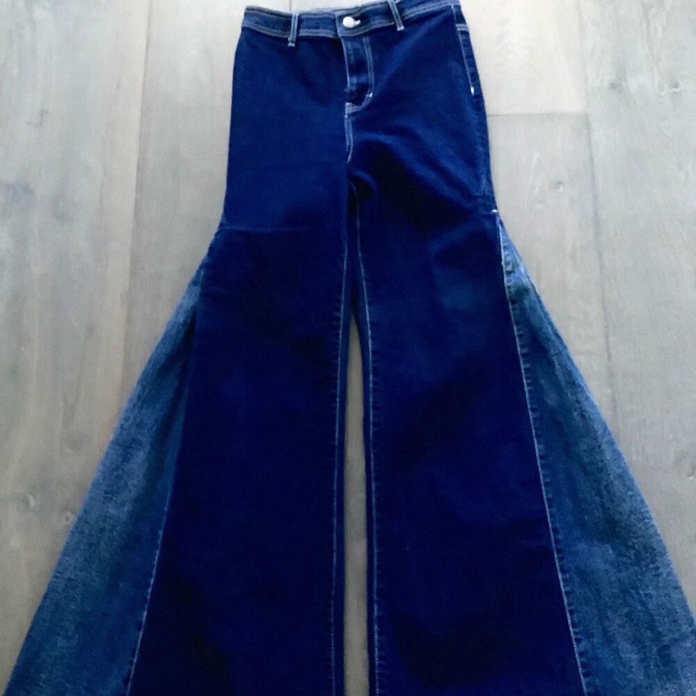 Venus High Waist Stretch Wide Flare Jeans Two Tone 2